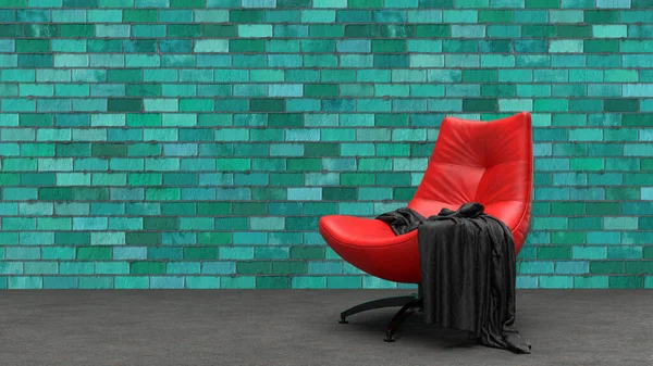 3d render red armchair green background interior
