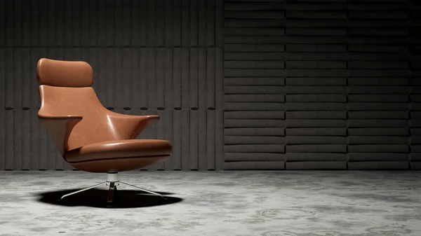 Render Broun Lather Chair Grey Background Light — Stock Photo, Image