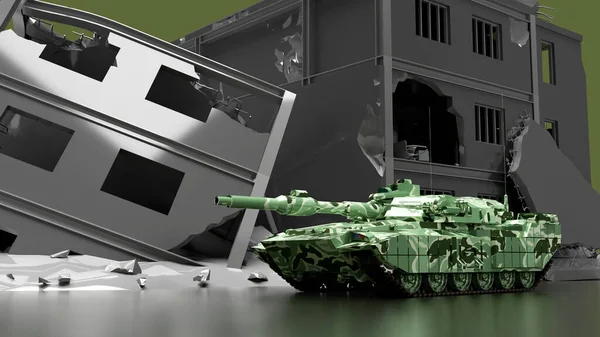 Hacer Panzer Verde Destruir Bilding Fondo Guerra — Foto de Stock