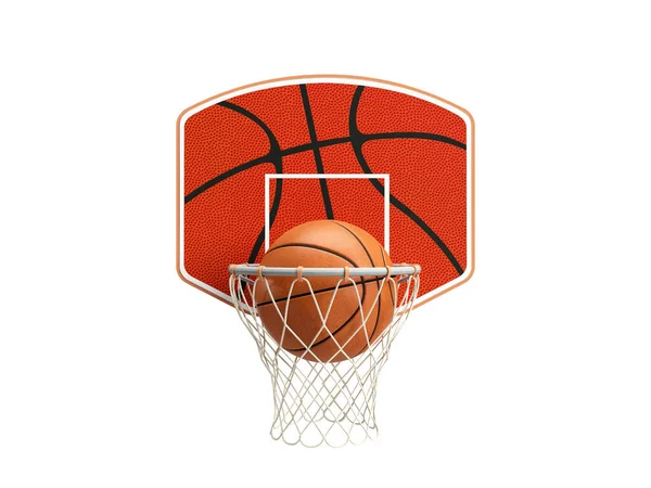 Darstellung Basketball Einem Orangefarbenen Korb Isoliert Auf Weißem Hintergrund — Stockfoto