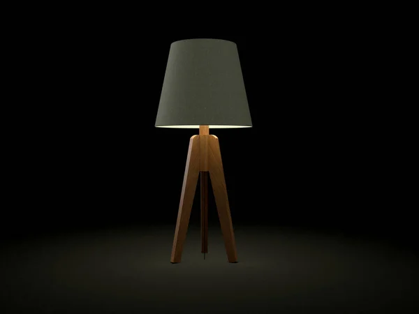 3d render small floor lamp on three wooden legs glows in the dark