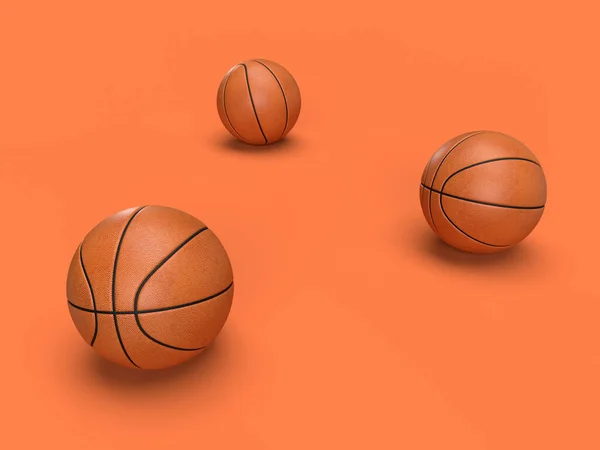 Renderizar Tres Bolas Baloncesto Sobre Fondo Naranja —  Fotos de Stock