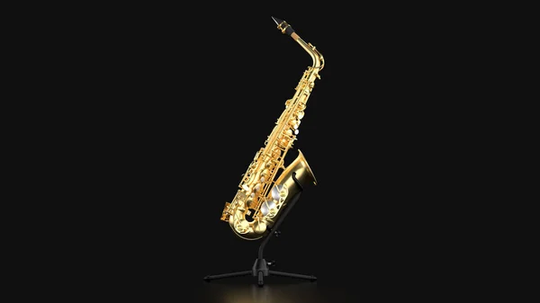Render Golden Saxophone Center Black Background Jazz Music Jazz Festival — Stock Photo, Image