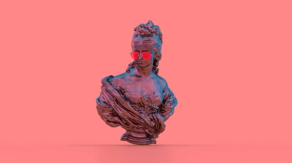 분홍빛나는 미술적 배경을 자랑스럽게 바라본 여성의 초록빛 조각상 — 스톡 사진