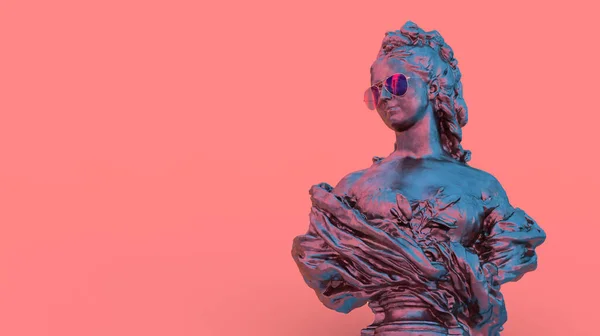 Візуалізація Антикварної Скульптури Блискучої Жінки Рожевому Фоні Місцем Рук Тексту — стокове фото