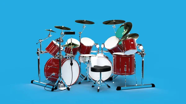 Render Drum Set Red Blue Background Music Rhythm — Stock Photo, Image