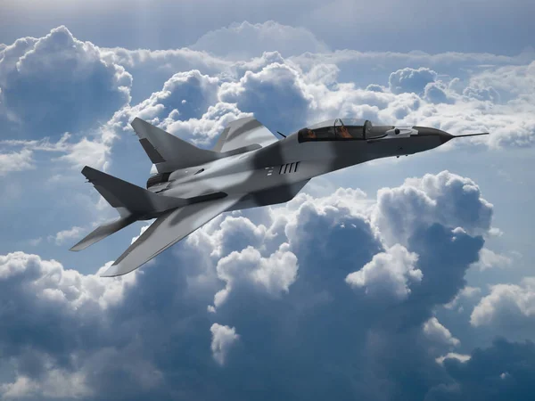 3Dレンダリング戦闘機は 曇った空戦争ウクライナロシアで飛行機 — ストック写真
