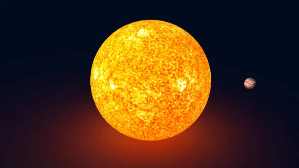 3D渲染宇宙背景大太阳和小Juper比例 — 图库照片