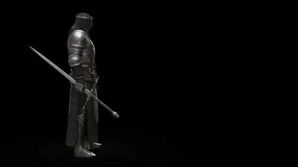3Dレンダリング騎士の鎧の金属アンティークブラックの背景 — ストック写真
