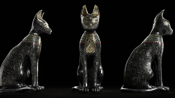 Vykreslit Tři Egyptské Kočky Tmavém Pozadí — Stock fotografie