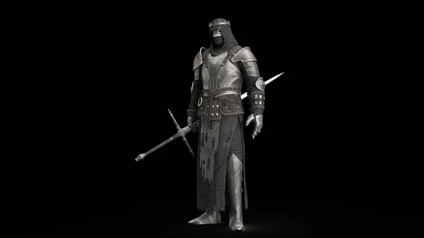 3D渲染黑色背景的黑暗骑士 — 图库照片