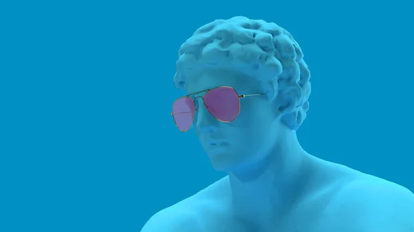 Render Azul Cabeça Homem Rosa Óculos Sol Monumento — Fotografia de Stock
