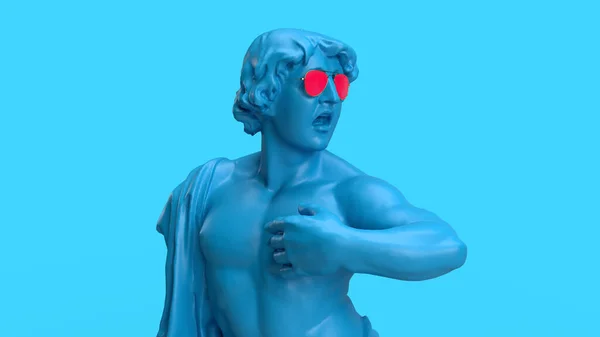 Renderowania Człowiek Krzyczy Rzeźba Niebieski Tło Emocjonalne Tło Reklama Promocja — Zdjęcie stockowe
