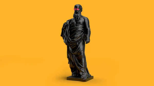 Renderować Pełnowymiarową Rzeźbę Żółtym Tle Brodatego Czarnego Człowieka Noszącego Całun — Zdjęcie stockowe