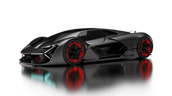 Rendern Schwarze Sportsupersportwagen Mit Roten Rädern Auf Weißem Hintergrund Luxus — Stockfoto