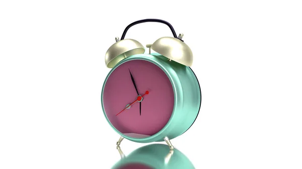 Renderizar Verde Rosa Despertador Metal Reloj Hierro Aislado Fondo Blanco —  Fotos de Stock
