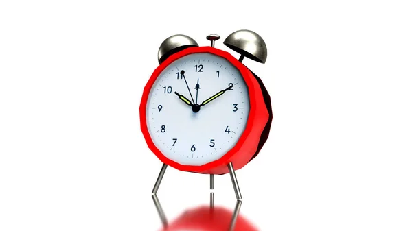 Renderizar Relógio Alarme Vermelho Brilhante Fundo Antigo Com Mostrador Branco — Fotografia de Stock