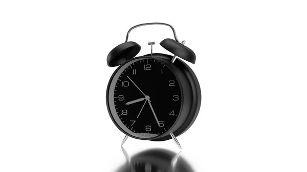 Renderizar Reloj Despertador Metal Negro Sobre Fondo Blanco Brillante Clásico — Foto de Stock