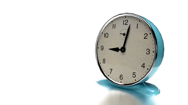Render Relógio Alarme Metal Azul Fundo Branco — Fotografia de Stock