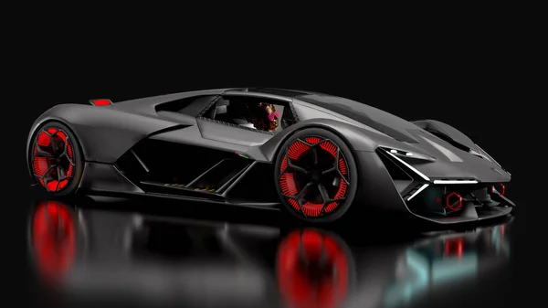 Maken Super Auto Met Feflectie Zwart Kleur Achtergrond Rood Buste — Stockfoto