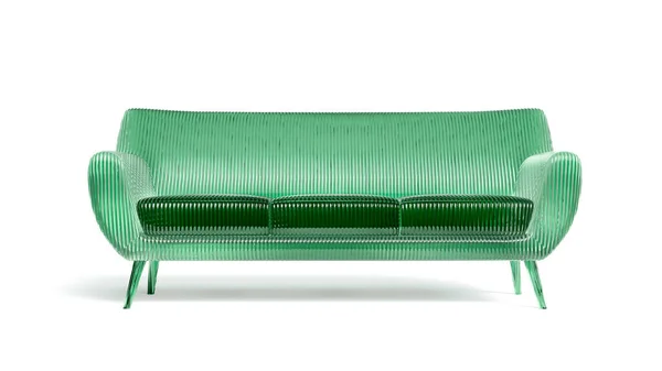 Render Sofa Glass Green Transparency Corrugated Glass Art Object White — Stock Photo, Image