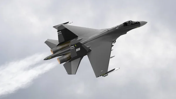Figter Jet Gökyüzünde Askeri Uçak Arkasında Dumandan Bir — Stok fotoğraf