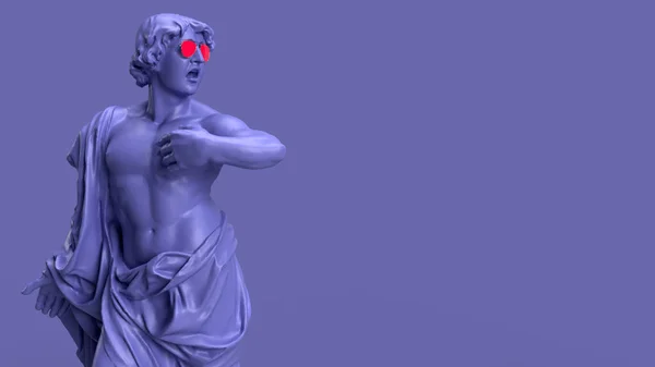 3D渲染 非常漂亮的紫色雕像一个男人在背景的左边用他的手在情感上点缀 — 图库照片