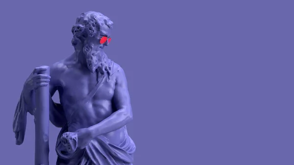 3D渲染 非常漂亮的紫罗兰色的雕像 左手边有一根棍子 — 图库照片