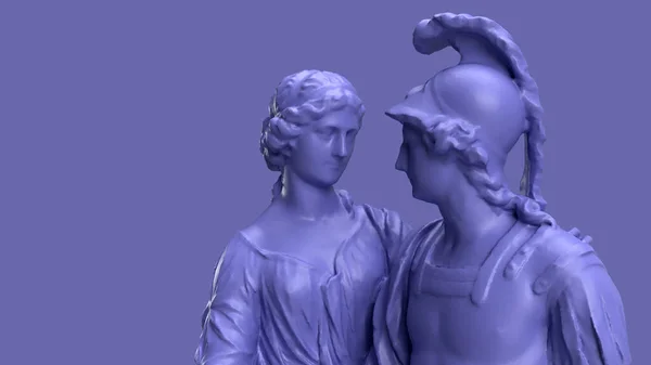 3Dレンダリング 男性像と非常にパーリ色の紫の愛の関係の女性 — ストック写真