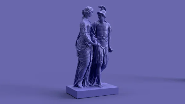 3Dレンダリング 非常にパーリ色のバイオレット愛好家は アンティークの彫像を抱きしめる — ストック写真
