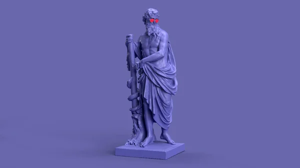 3D渲染 非常漂亮的紫罗兰色的男人拿着一根高耸的柱子 — 图库照片