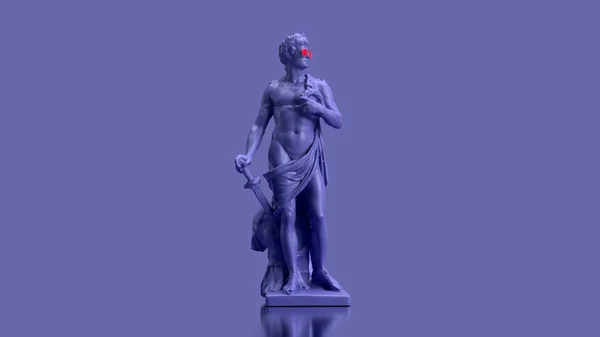 Render Mycket Peri Färg Violett Manlig Staty Med Reflektion — Stockfoto