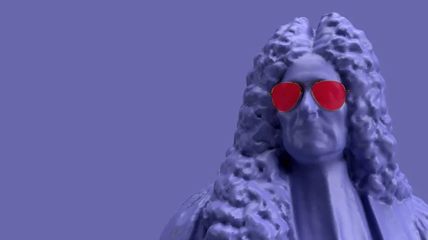 Рендеринг Дуже Фіолетове Обличчя Статуї Кучерявим Довгим Волоссям Чоловіка Окулярах — стокове фото