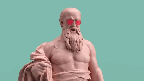 3D渲染胡须男子雕塑肉色眼镜艺术 — 图库照片