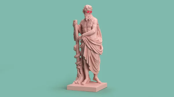 3d render monument of a man with a stick in full height, pastel colors, stone