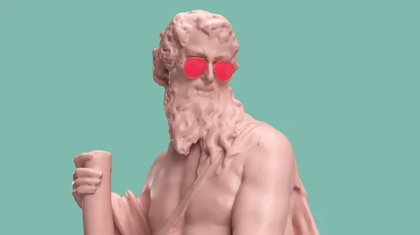 Renderizar Hombre Gafas Color Rosa Con Una Barba Mira Hacia —  Fotos de Stock