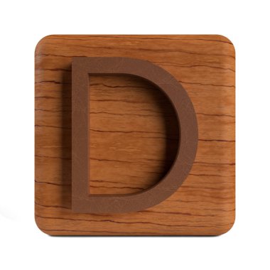 3D alfabe harfinin kahverengi deri dokusunu tahtaya yapıştır