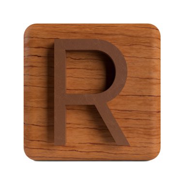 3d render the alphabet wooden cube with a letter R