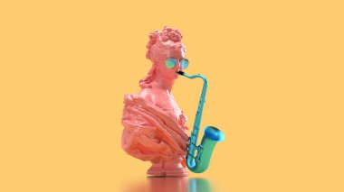 3d render woman bust with saxophone clipart