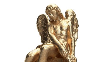 3D render büst altın izole melek heykeli
