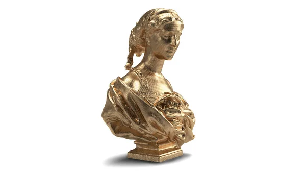 3Dレンダリングバストゴールド孤立した女性のエレガントな黄金の彫刻 — ストック写真