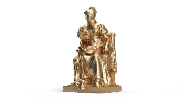 Renderizar Estatua Oro Aislado Asiento Mujer — Foto de Stock