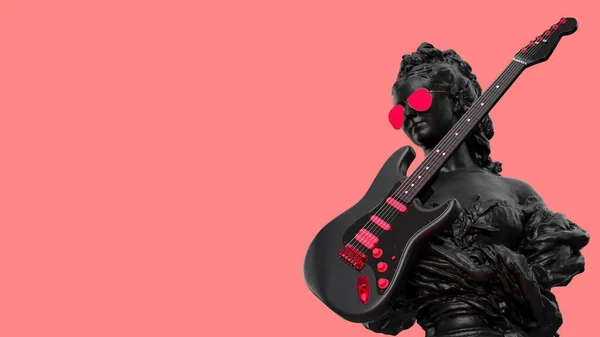 3d render music bacground with guitar woman bust