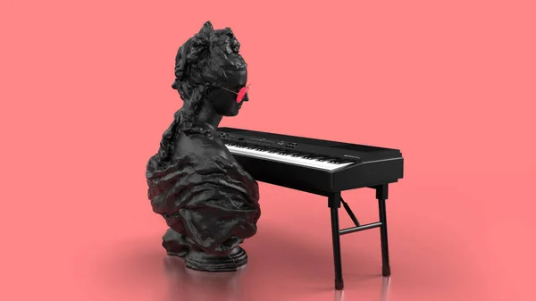 Render Black Woman Bust Piano Pink Background — Stock Photo, Image