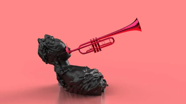 Renderowania Muzyka Tło Różowy Kobieta Popiersie Antyczny Czarny — Zdjęcie stockowe