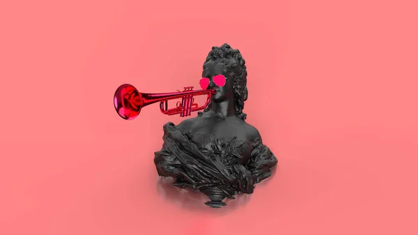 3Dレンダリングバスト女性あります溺死とともにTrompet現代音楽 — ストック写真