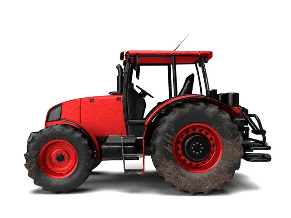 Візуалізація Оранки Червоних Тракторів Ліцензійні Стокові Фото