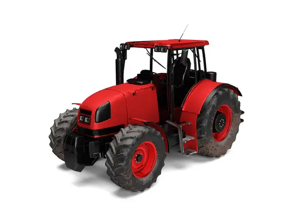 3Dレンダリング赤いトラクター農業孤立した土地を耕す ストック画像