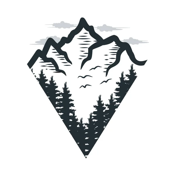 Mountains and pine tree forest vector logo design.