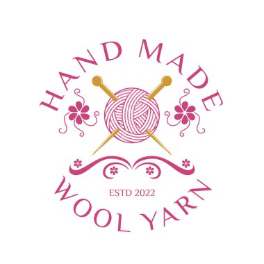 wool yarn design logo. wool and needle concept for handicrafts and embroidery.